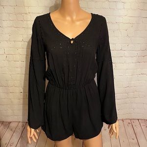 Xhilaration Black embroidered long sleeve romper size xs